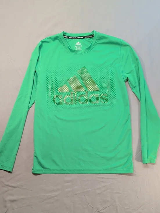 adidas Bright Green Long-Sleeve Logo Performance Tee