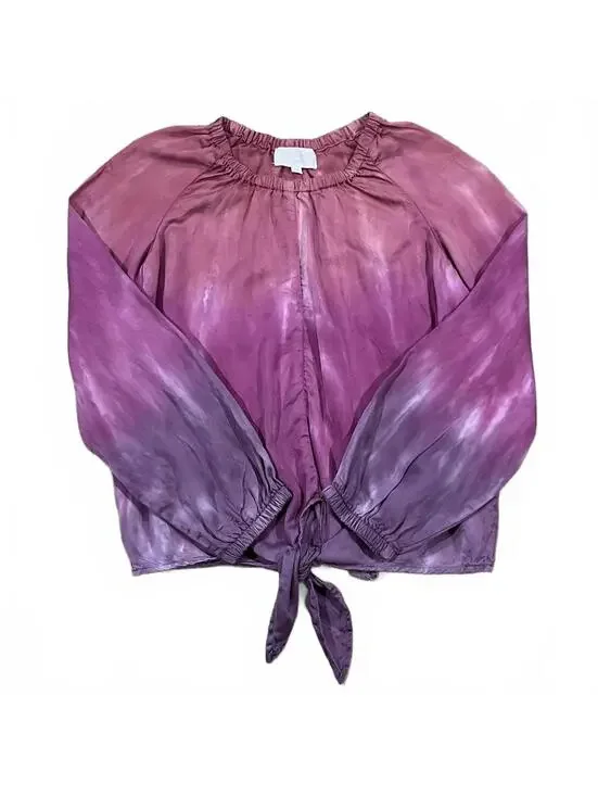 Bella Dahl Girls Size 14 Tie Front Blouse Top Purple Pink Ombre Dye Long Sleeve