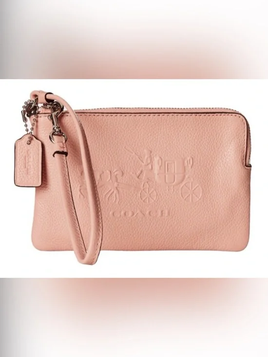 Coach Pebbled Leather Wristlet in pink