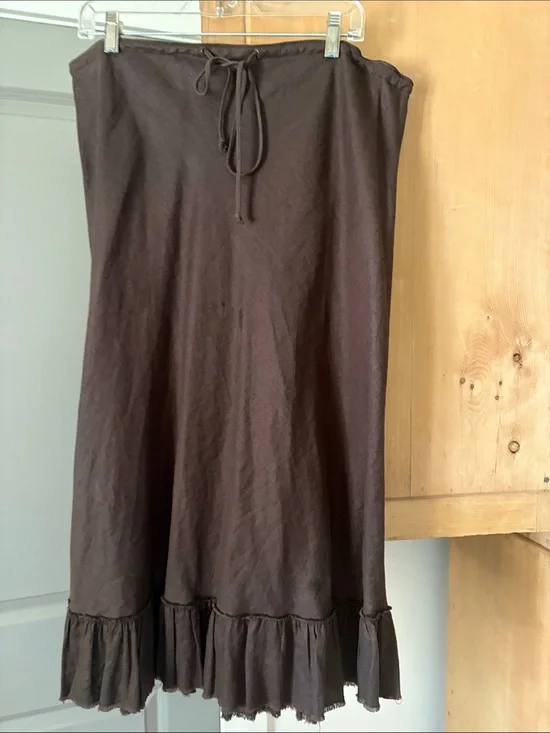 J. Crew Brown Ruffle-Hem Midi Skirt