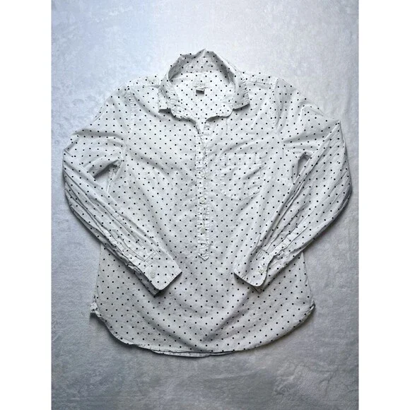 J.Crew Women's Popover Henley Cotton Shirt in Size XS White Polka Dot