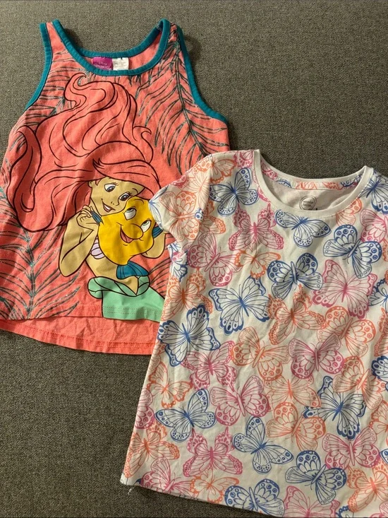 5/$15- Girls Coral Ariel Tank Top & White Butterfly Tee - Disney Set