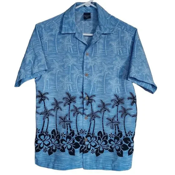 Vintage Ocean 90s Sideout Hawaiian Blue Button Down Shirt like NEW Boys Medium