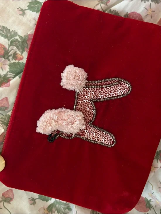 Red Velvet Sequin Pom Clutch