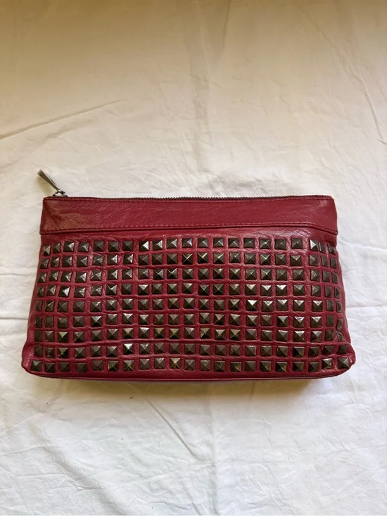 Burberry Red Leather Studded Clutch
