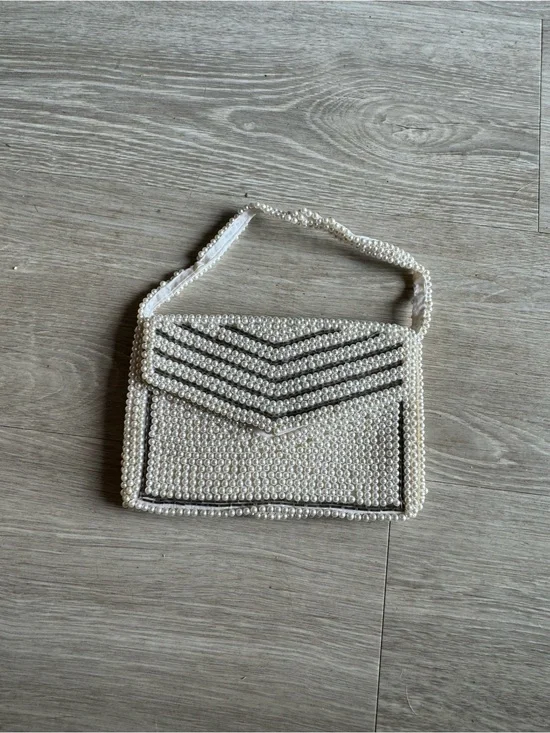 Vintage white Beaded Purse Evening Clutch Bag
