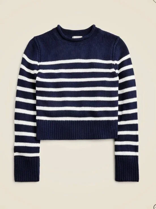 J. Crew Heritage Cotton Rollneck Sweater Navy and White Stripe XS