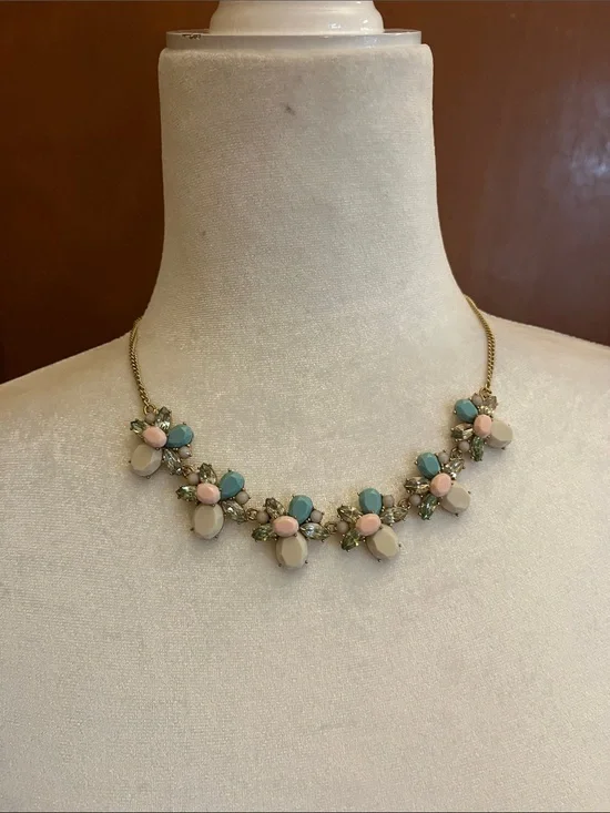NWT J. Crew Pastel Floral Cluster Necklace - Pink, Teal & Cream
