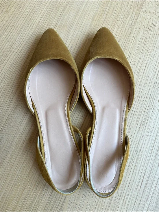 J. Crew Velvet Pointed D'Orsay Flats in Mustard Yellow