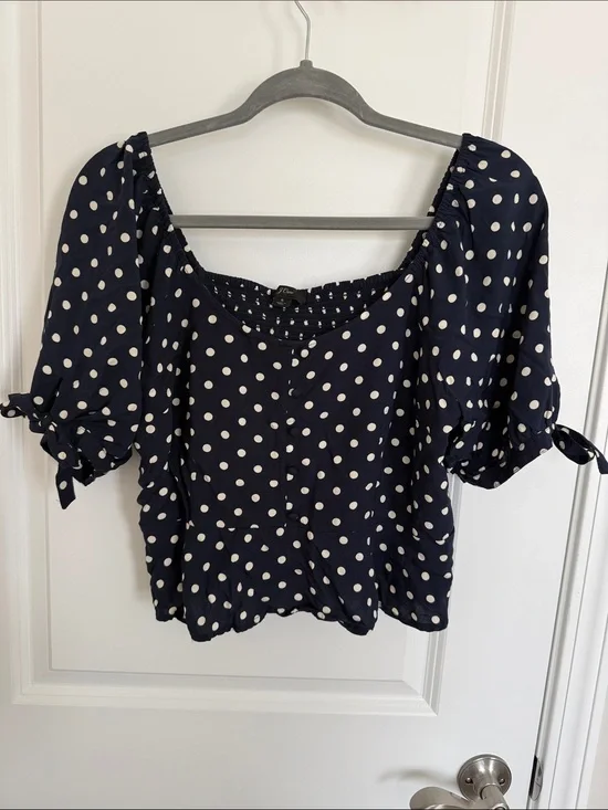 Women's J. Crew Navy Blue Polka Dot Square-Neck Top