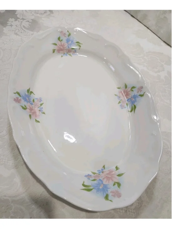 Vintage Stipo Dorohoi Romanian Porcelain Oval Serving Platter Floral Pastel Pink