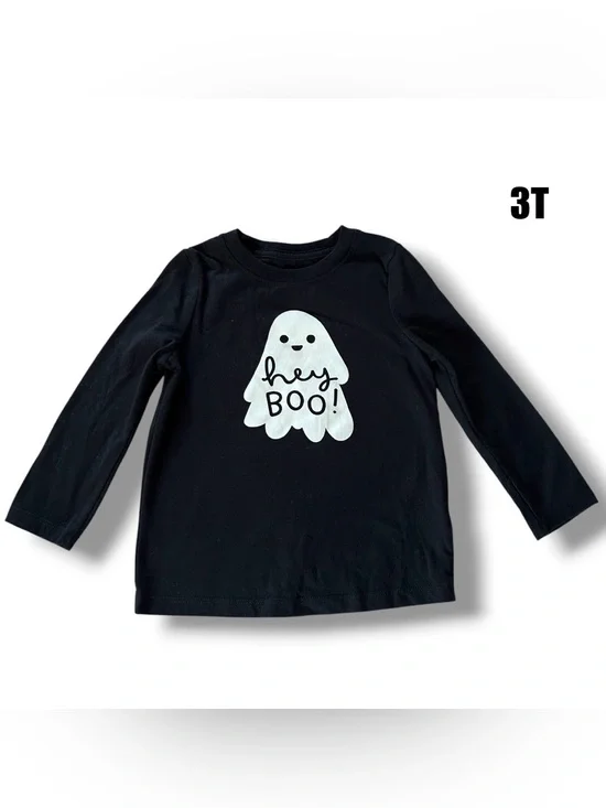 Cat & Jack Black Long-Sleeve Tee with White Ghost Graphic