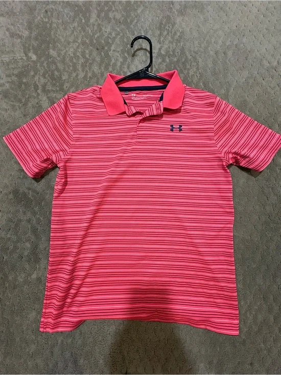 Under Armour Coral Pink Striped Performance Polo
