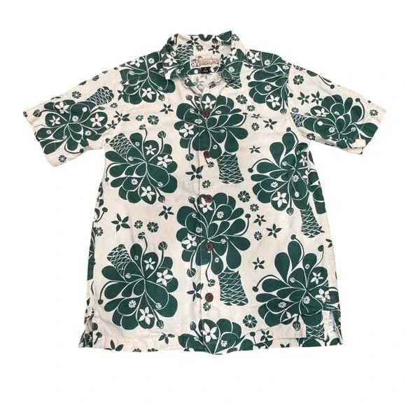 Patagonia Pataloha Kids M Green White Floral Organic Cotton Button Down
