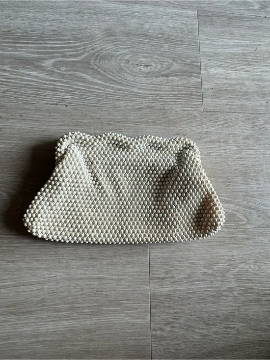 Cream Beaded Evening Clutch