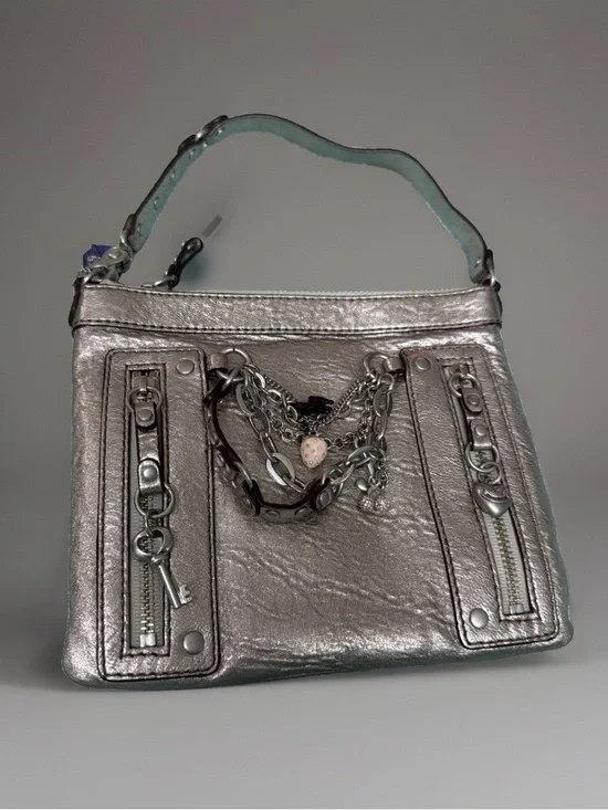Juicy Couture Metallic Silver Chain charm Accent Women’s Shoulder Bag