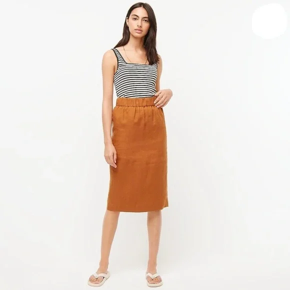 Woven Elastic Waist Midi Skirt in Rust