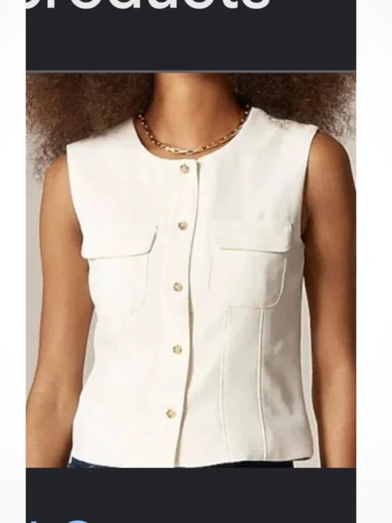 J.CREW Ivory Sleeveless Round Neck Button Front Satin Viscose Blouse Size 6
