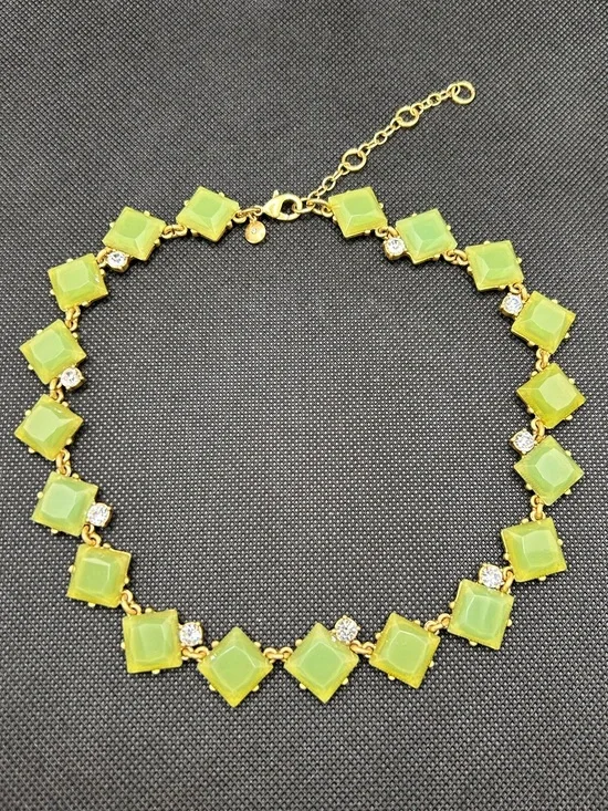 Vintage J. Crew Gold-Tone adjustable Choker Jade Stones Rhinestone Necklace