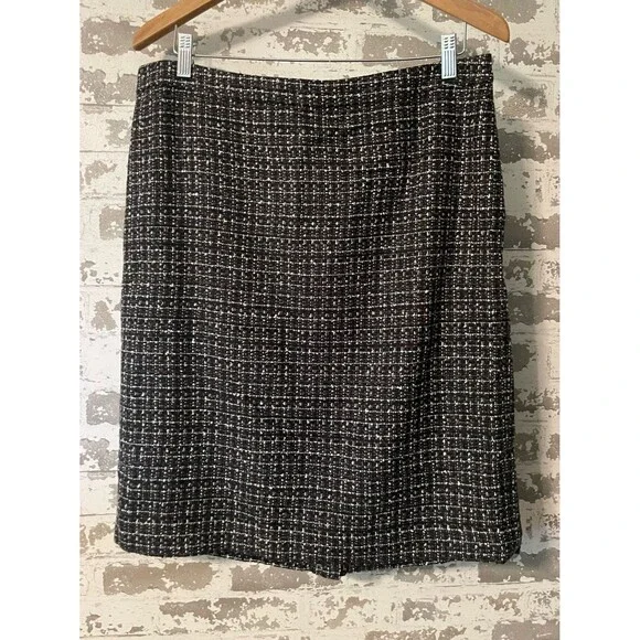 NWT J.Crew Black & White Tweed Pencil Skirt Size 14