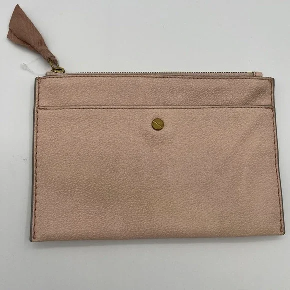 J.Crew Signet Large Leather‎ Pouch Wallet Cream Pink 8x6