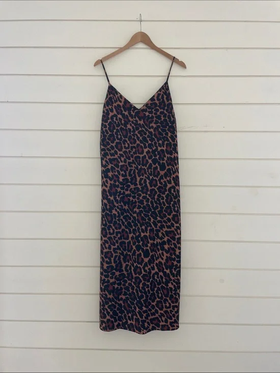 J. Crew Leopard Print Slip Midi Dress - Black & Brown size 8