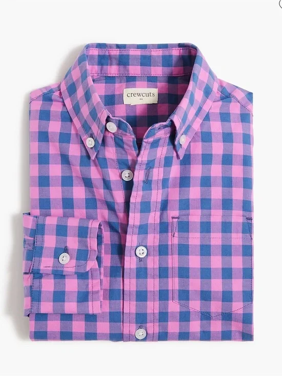 Crewcuts Pink and Blue Gingham Button-Down Shirt size 6/7