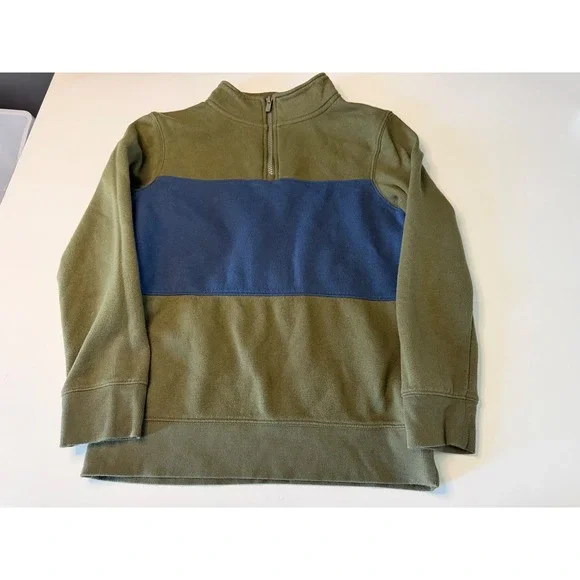 Sonoma Kids Medium Olive Green Navy Blue Stripe Quarter Zip Fleece Sweatshirt