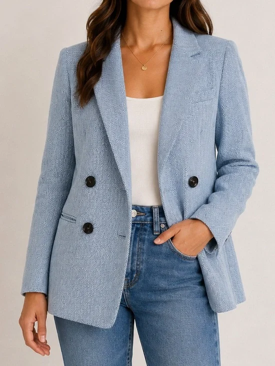 J.Crew Bristol Blue Cotton Linen Herringbone Preppy Workwear Casual Blazer