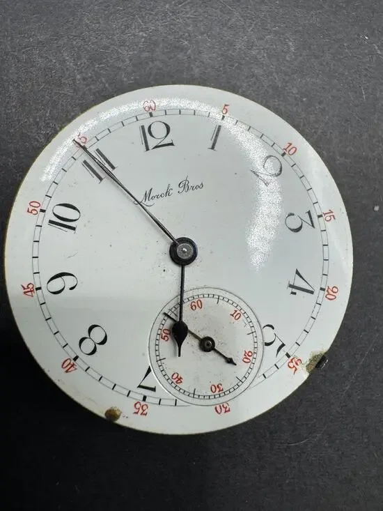 Antique Marck Bros Pocket Watch Movement White Dial 29mm For Parts/Repair