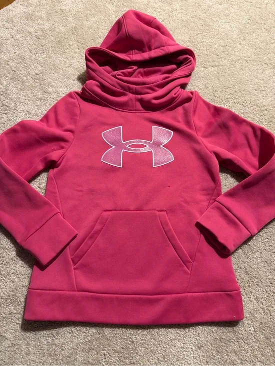 Under Armour Girls' Hot Pink Glitter Logo Hoodie