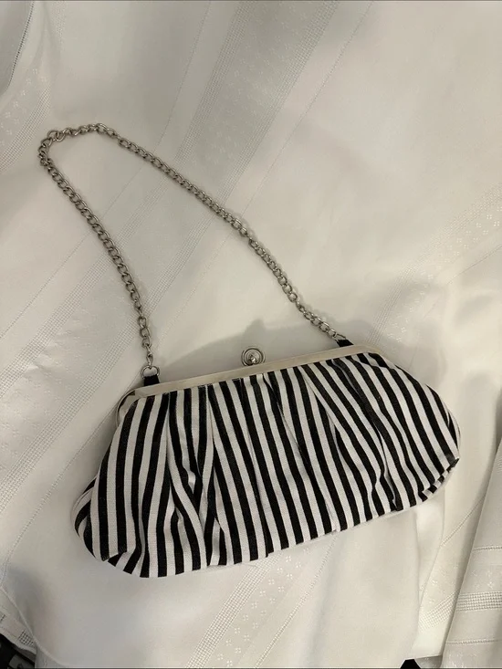 Cato Black and White Striped Chain-Handle Clutch