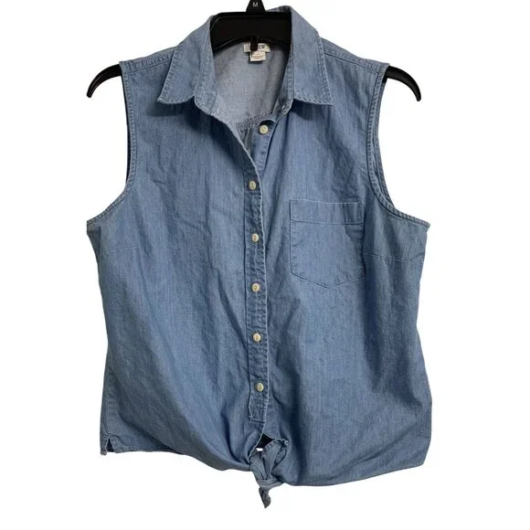 J. Crew‎ 14 Coastal Cotton Lightweight Denim Style Blouse Blue
