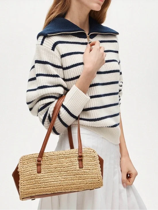 NWT J Crew Delphine Hand Knotted Shoulder Bag in Straw