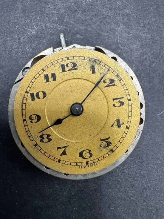 Vintage Wood Swiss Pocket Watch Movement 15 Jewels 18mm For Parts / Repair