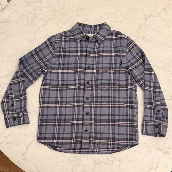Abercrombie Kids Boys Gray Blue Plaid Button Up Shirt Size 7