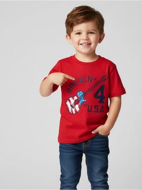 Old Navy USA Guitar Graphic Tee Red White Blue Toddler 3T