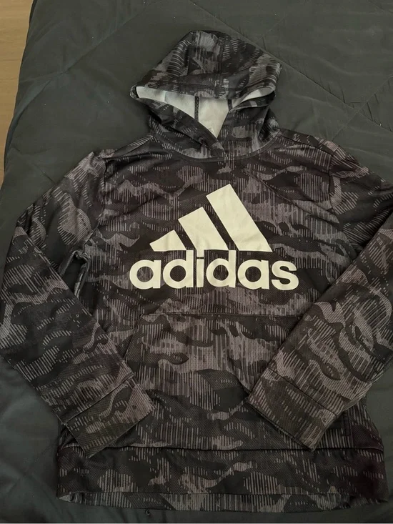 adidas Black and Gray Graphic Hoodie with Logo Tag