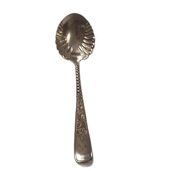 Rogers and Hamilton Antique Silver plate Sugar Spoon Scalloped Edge 6 inch