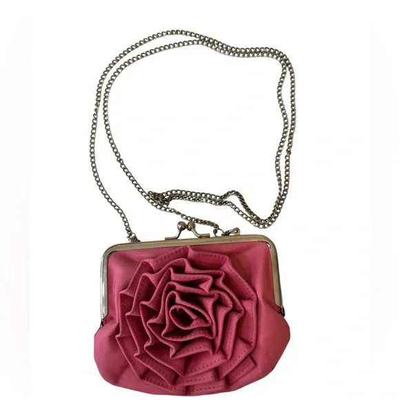 Pink Flower Embossed Kiss Lock Chain Bag‎ Dainty Prom Homecoming Girls Night