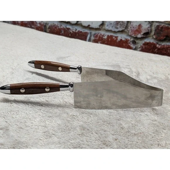Kake-Kut'r Stainless Steel Cake Slicer Serving Wood Grain Handle V Cut Server