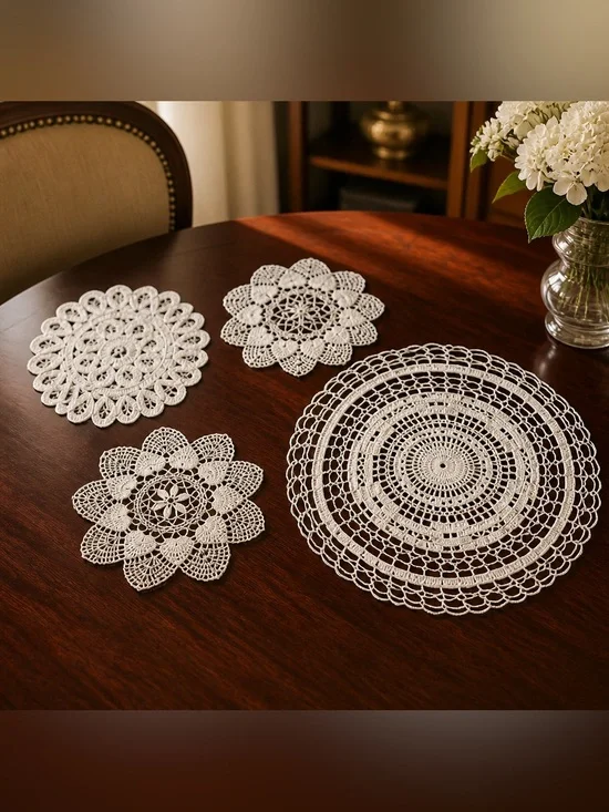 4 vintage handmade doilies