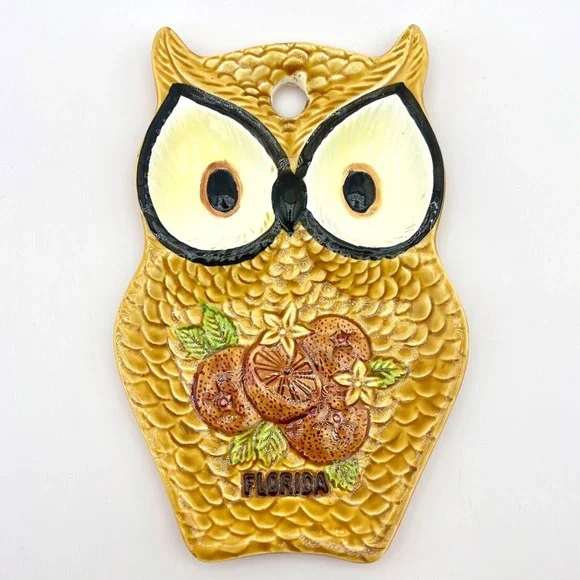 Vintage Florida Souvenir Owl Spoon Rest Oranges‎ Ceramic Trivet Wall Art 4