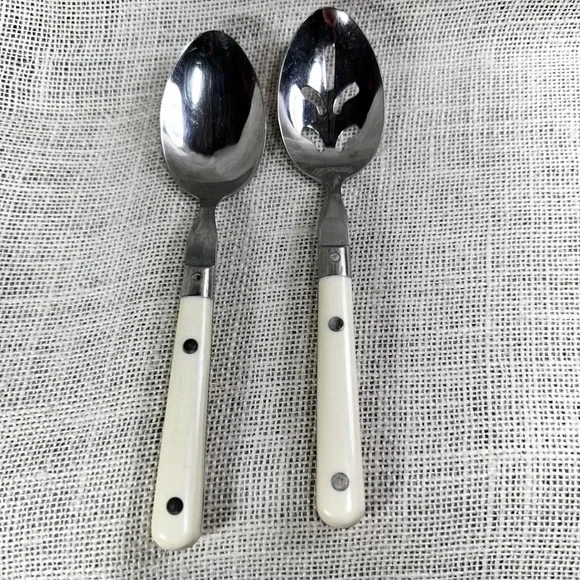 The Cellar Korea Stainless Steel Serving Spoon Pierced Slotted Cream Handle Set