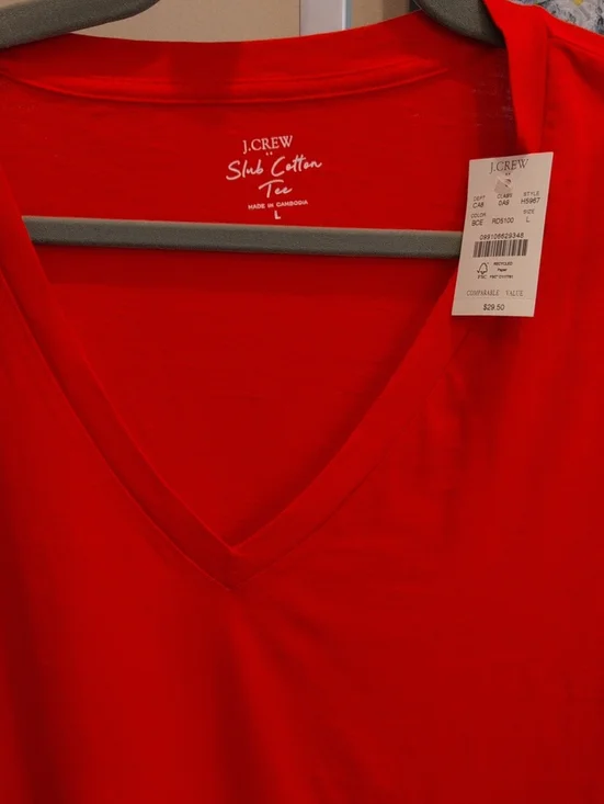 J. Crew Red Slub Cotton V-Neck Tee