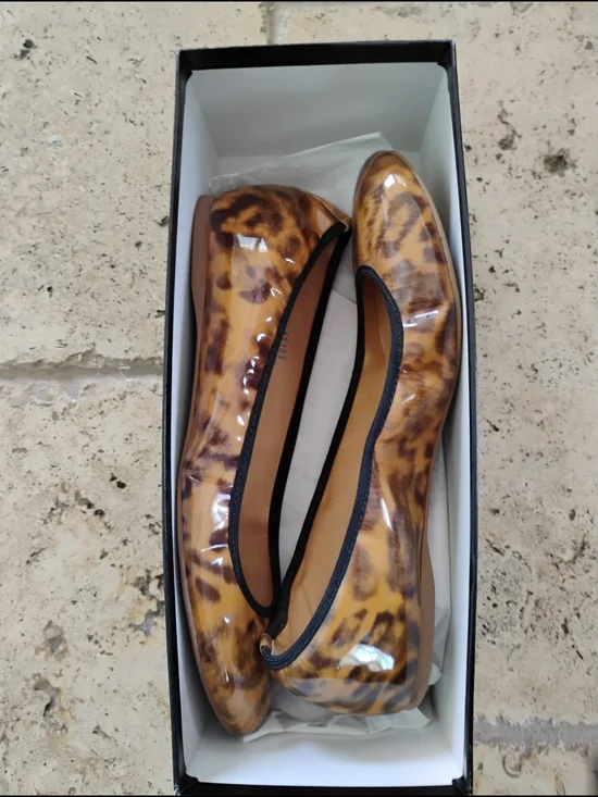 J. Crew Leopard-Print Patent Ballet Flats in Tan with Black Trim