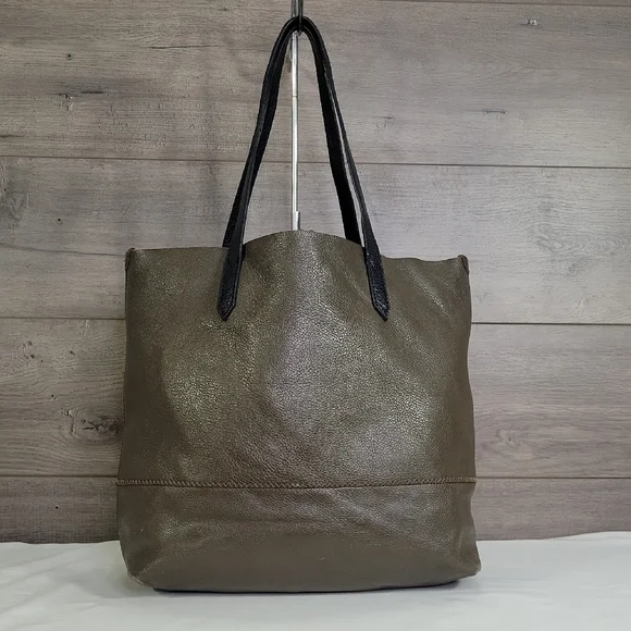 Large J.Crew Brown/Black Leather Tote Bag