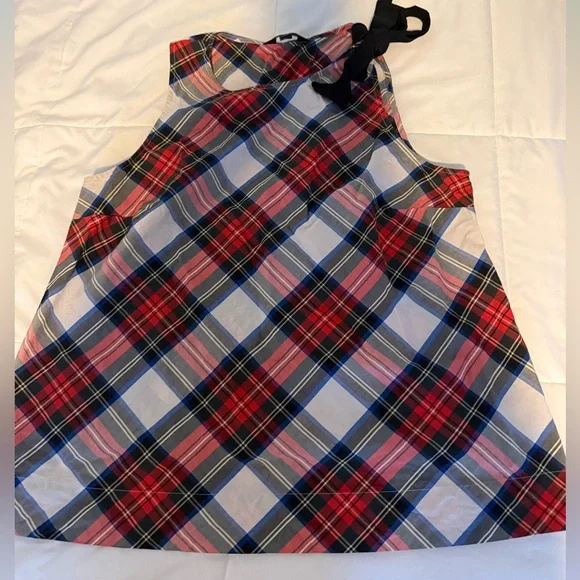 JCrew Christmas Holiday Plaid Shell Cotton with bow top