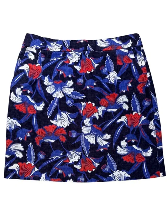 J.Crew Women’s Size 0 Floral Mini Skirt Blue Red White 100% Cotton Side Pockets