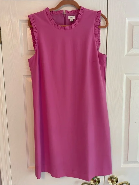 J. Crew Sleeveless Ruffle-Trim Shift Dress in Pink